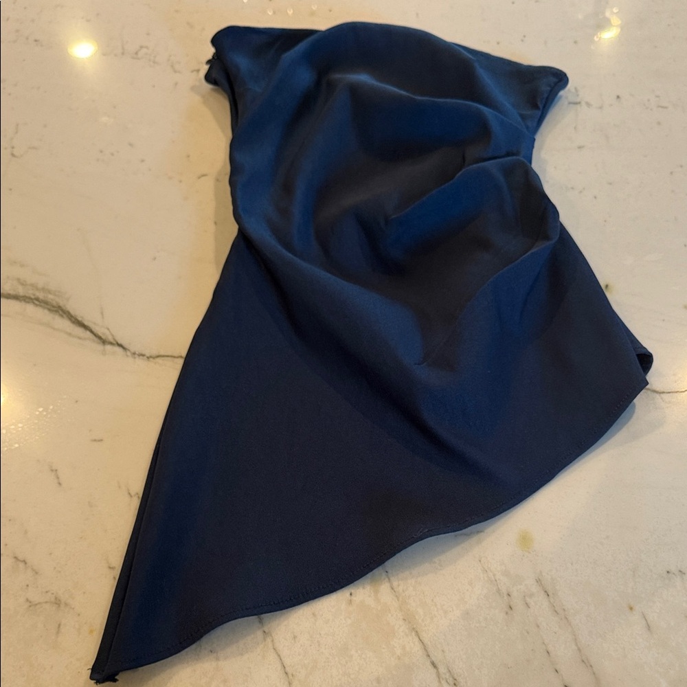 Zara Navy Asymmetrical Strapless Top